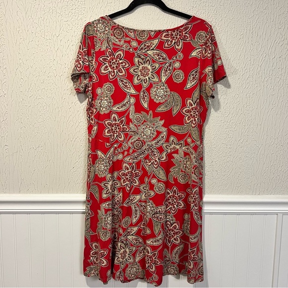 J. Jill Wearever Red Floral Short Sleeve Rayon spandex dress size medium - Picture 5 of 6